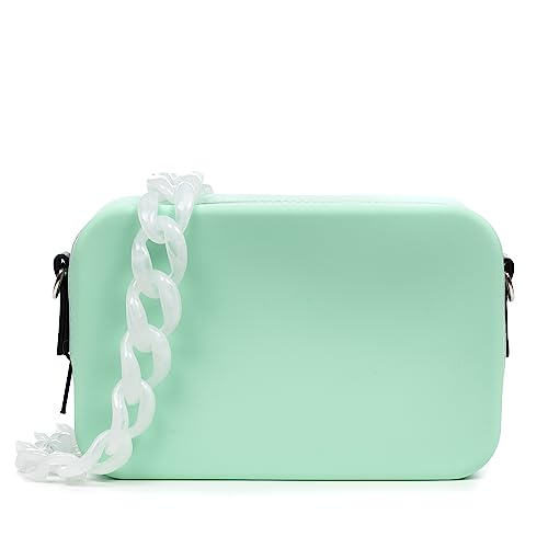 Libellula. Borsa a tracolla rettangolare silicone con design intercambiabile.20x8x13cm. Colore: verde Verde Contemporaneo
