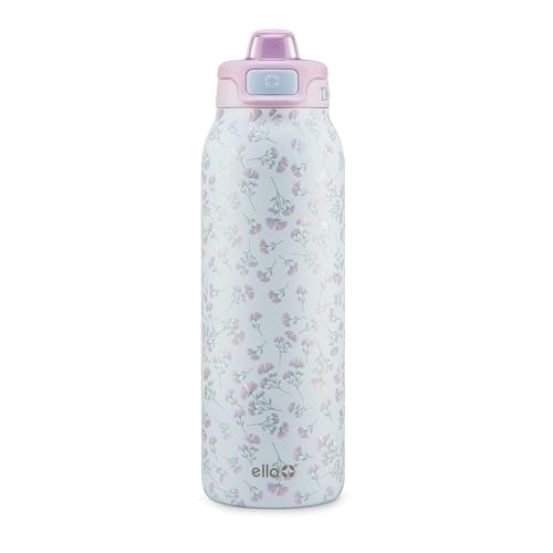 Ello Pop & Fill 32oz Stainless Steel Water Bottle with QuickFill Technology, Double Walled and Vacuum Insulated Metal, Leak Proof Locking Lid, Straw and Chug, Reusable, BPA Free, Serene Bloom