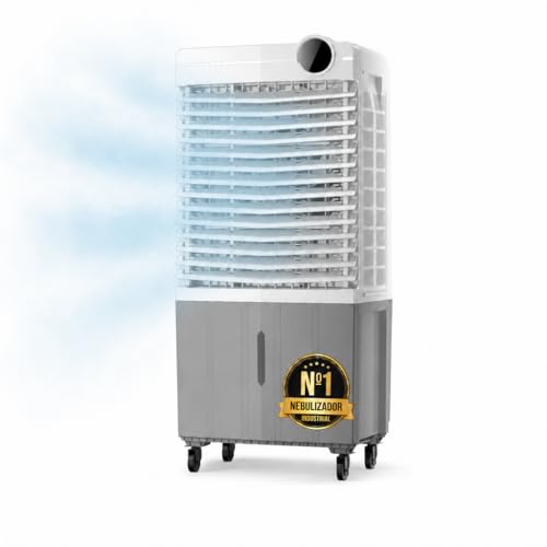 Climatizador Evaporativo Industrial 48L | Sin Tubo Exterior | Triple Función: Frío, Humidificador y Ventilación | 2 Acumuladores de Frío | 3 Velocidades | Lamas Oscilantes | Portátil con Ruedas