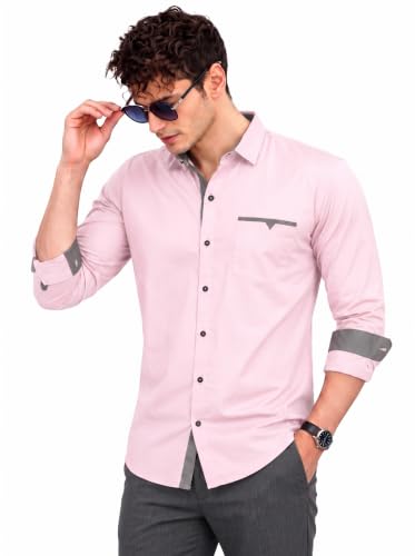 Image of Diverse Men's Cotton Shirt for Men | Regular Fit Full Sleeve Solid Casual Shirt with Spread Collar, Stylish Pocket Design, Standard Length | Formal Office Wear
