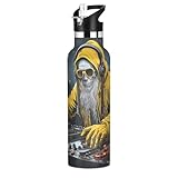 Navidad Dibujos Animados Cool Amarillo MúSica Santa Botella de Agua para Niños de Acero Inoxidable,Vaso Isotérmico de Vacío para Niñas Niños