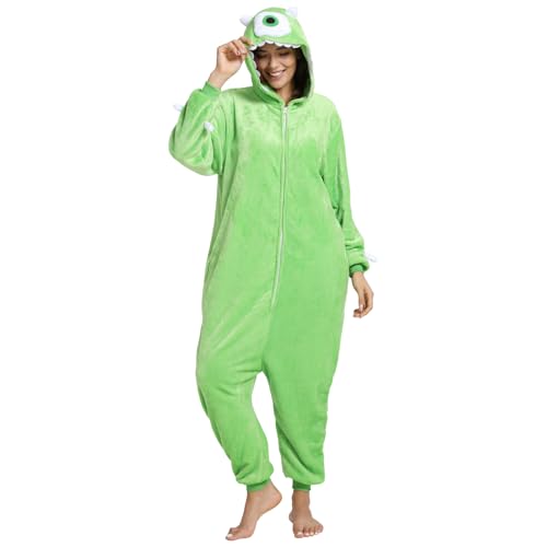 SCOPUCI Unisex Adult Animal Onesie Pajamas, Mens Womens Flannel Halloween Cosplay Costume/Homewear/Sleepwear (Green, Large)