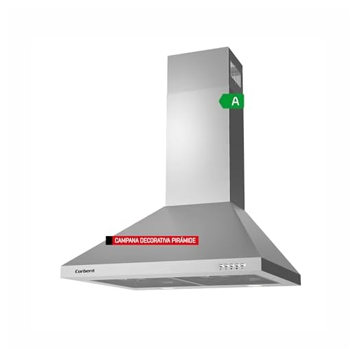 Corberó - Campana Decorativa Pirámide Inox | 60 cm | KURAMATHI660X | Caudal 621,71 m3/h | 165W | 3 Velocidades | 2 X Filtro de Aluminio | Filtro Carbon | Eficiencia Energética A, Inox