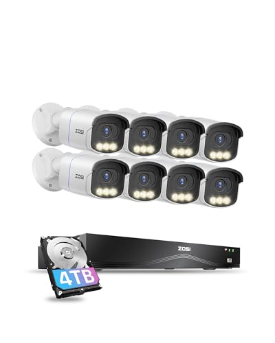 Image of ZOSI 4K PoE Security Camera System, True Full Color Night Vision, Person Vehicle Detection, 2 Way Audio, 8pcs 4K C186 Aurora Lux Outdoor PoE Cameras, 8MP 16CH NVR with 4TB HDD for 24 /7 Recording