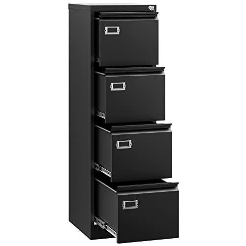 Letaya 4 Drawer File Cabinet,Metal Vertical Filing Cabinets With Lock,Storage A4/F4/Letter/Legal For Home Office-Assembly Required (4 Drawer-Black) #TOP23