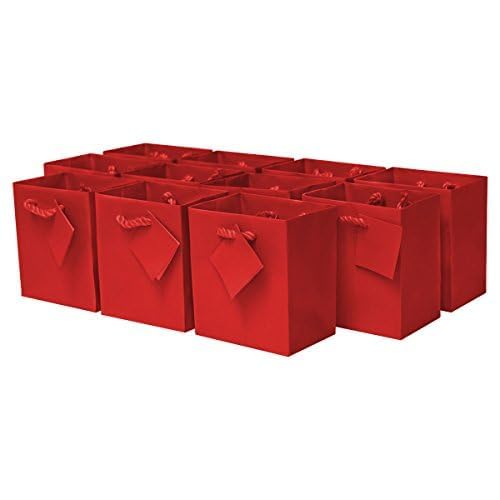 OccasionALL Red Gift Bags with Handles, Mini Christmas Totes, Holidays, Weddings, Birthdays, Valentines, Favors, Shopping, Bulk, 4x2.75x4.5 12 Pack