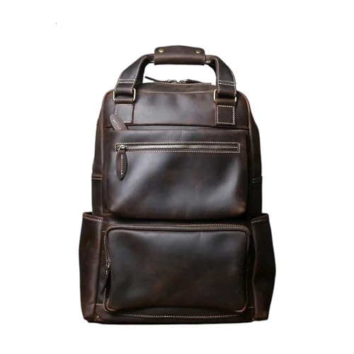 Mochila de viaje para ordenador portátil grande de hombre en cuero con textura retro