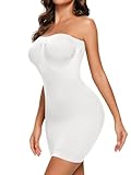 JOYSHAPER Strapless Shapewear Slip for Women Tummy Control Body Shaper Under Dress Full Slip Lingerie White M