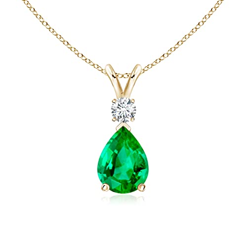 ANGARA Natural Emerald Tear Drop Pendant Necklace for Women, Girls in 14K Yellow Gold (Grade-AAA | Size-8x6mm) |May Birthstone Jewelry Gift for Her | Birthday |Wedding |Anniversary |Engagement