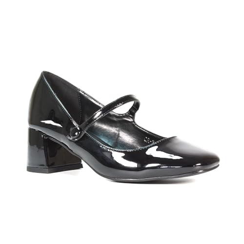 Women's Court Shoes Ladies Mary Jane Low Mid Block Heel Buckle Strap Black Patent Work Evening Party Shoes Size 6