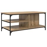 toolkix Couchtisch Artisan-Eiche aus Holzwerkstoff 100 x 50 x 45 cm mit Metallrahmen und 3 Regalen moderner Couchtisch mit Stauraum für Wohnzimmer und Büro