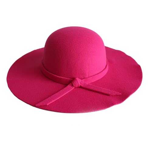YILEEGOO Sombrero de fieltro de lana para mujer, sombrero Fedora de ala ancha, sombrero de bolos bohemio con cinta, Rosa Roja, Talla única
