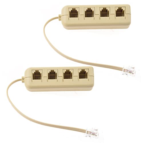Bloepum 2X RJ11 6P4C to 6P4C 4 Way Telephone Line Modular Splitter Adapter Beige