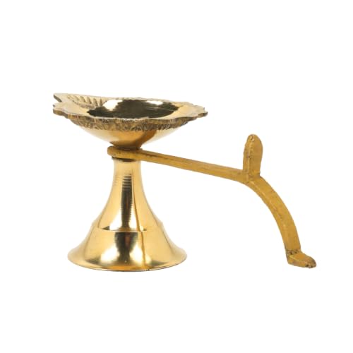 Image of Klassic Pure Brass 4.9 Inch Medium Arti Diya for Puja | Traditional Deepak for Home Temple Mandir & Daily Pooja | Decorative Brass Oil Lamp for Diwali Gifting & Festive Decor | Pack of 1