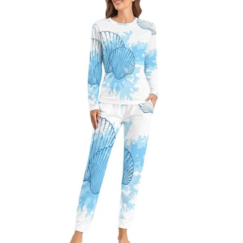 Pyjama femme de nuit bleu ensemble haut manches longues et pantalon