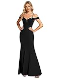 Ever-Pretty Women's Deep V Neck Sequin Cold Shoulder Mermaid Long Summer Dress Prom Dresses Black US12