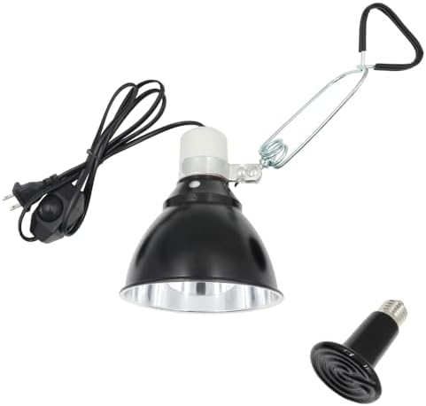 unipaws Reptile Heat Lamp for Lizard, Chickens, Turtle, Bearded Dragon, Puppies, 5.5” Clamp Lamp for Tanks, Terrariums, Whelping Box, E26 Socket Lighting, 75W Ceramic Heat Bulb Included