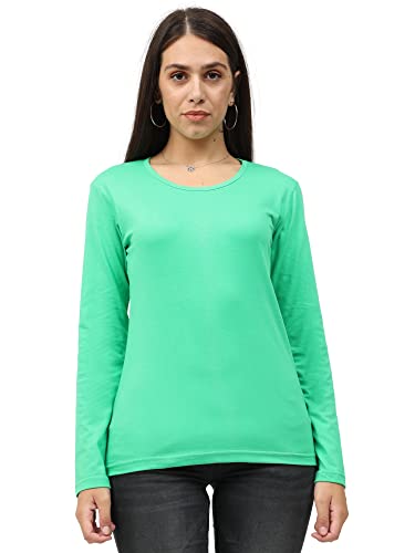 Image of FLEXIMAA Women's Cotton Plain Round Neck Full Sleeve T-Shirt