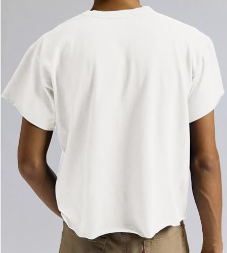 Sunborui Men's Boxy Raw Cut Tee Short Sleeve Round Neck T Shirts Casual Basic Tops2