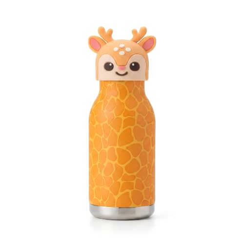 Image of JOUET 450ml Stainless Steel Kids Water Bottle with Cute Giraffe Character Lid, Leakproof Drinking Bottle for School, Travel, Sports & Everyday Use