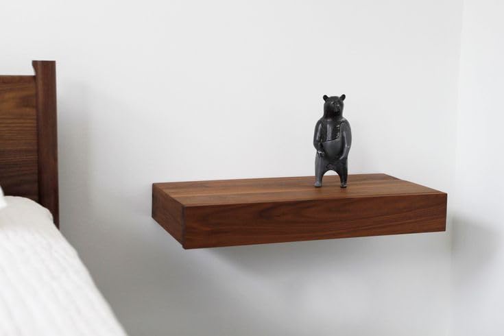 Image of Floating Wall Shelf, Modern Wooden Bedside Storage, Walnut Finish
