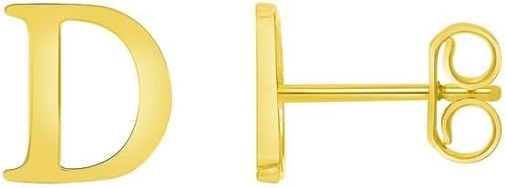 Solid 14k Yellow Gold Mini Uppercase Initial Block Letter Stud Earrings with Push-Back - A to Z