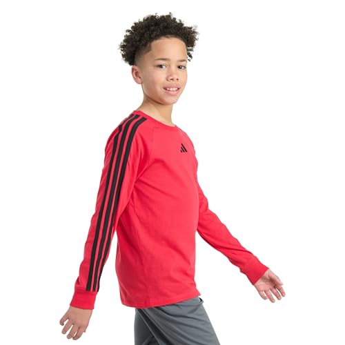 adidas Boys' Long Sleeve Small Embroidered Logo 3-Stripe Tee2