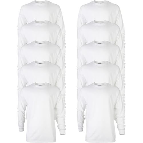 T-shirts col rond manches longues homme en coton - Lot de 10 basiques unis coupe classique