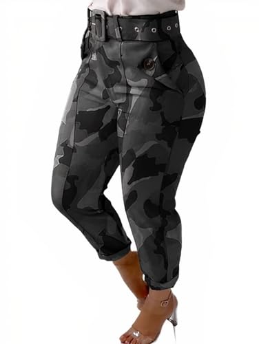 Flamingals Women's Camo Cargo Jogger Pant Slim Fit Casual Camouflage Sweatpants Active Workout Pants with Pockets