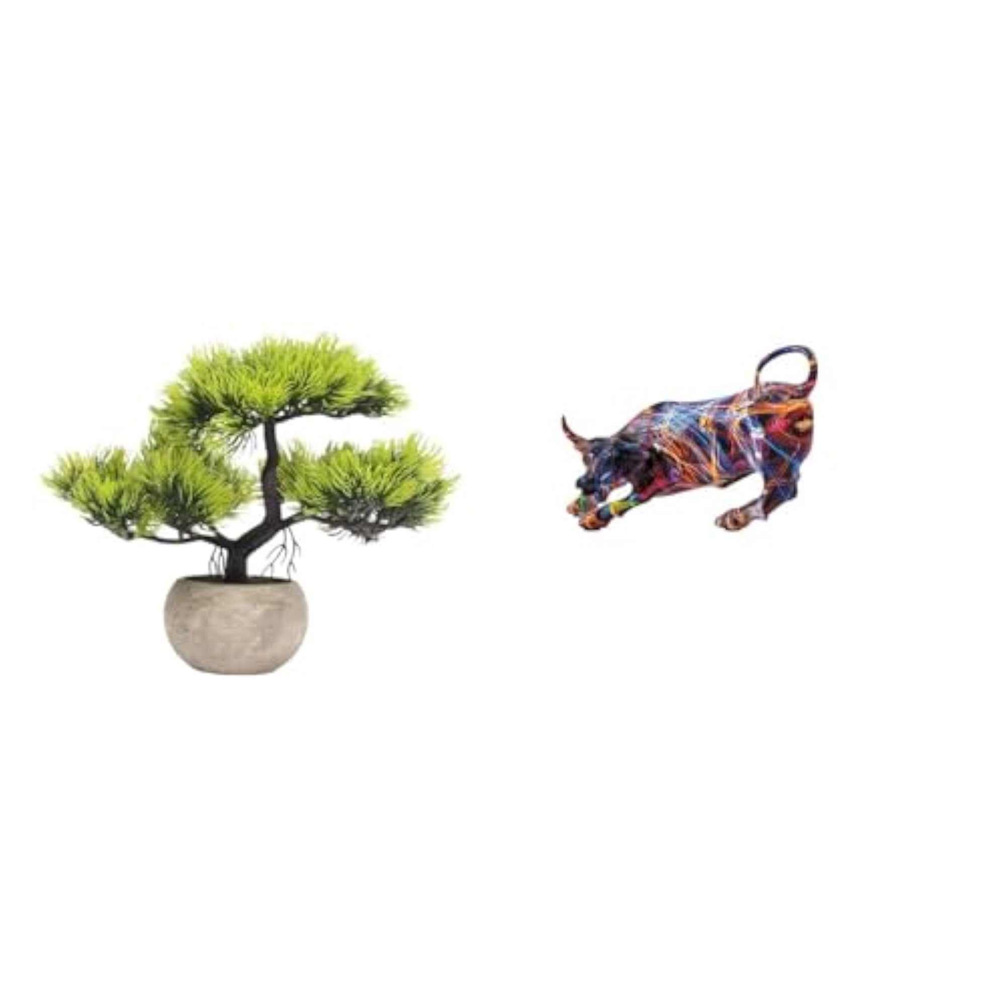 Artificial Bonsai Tree with Bull Figurines