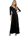 NINEXIS Women's V-Neck 3/4 Sleeve Waist Wrap Front Maxi Dress BLACK XL