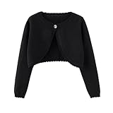 Miccina Girls Bolero Cardigan Sweater Toddler Kids Long Sleeve Button Knit Shrug Cropped Cover Up Jacket Tops Black