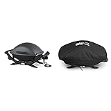 Weber Q2400 Elektrogrill, 55 x 39 cm, Dunkelgrau (55020079) & 7118 Abdeckhaube für Q200/Q220/Q240 Serie, schwarz