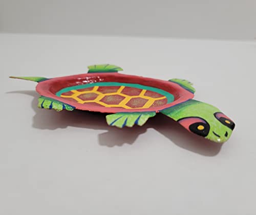 Image of Ashtray Turtle 6 x 4.25 x1 /2 inch Red Green Imported Haiti Crafts Hand Made Jewelry Holder
