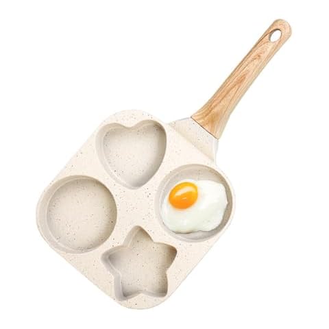JUSTUP Nonstick Frying Pan,4-Cup Egg Pan Nonstick Divided Grill Frying Pan, 7.5 Inch Healthy Granite Egg Frying Pan with Anti-scald Handle, Breakfast Skillet for Eggs, Pancakes,Bacons (White) Cover