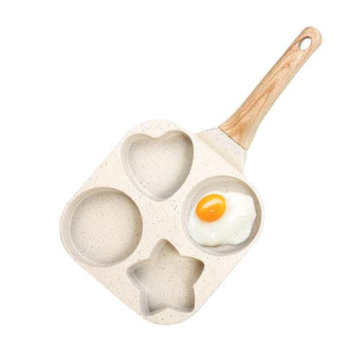 JUSTUP Nonstick Frying Pan,4-Cup Egg Pan Nonstick Divided Grill Frying Pan, 7.5 Inch Healthy Granite Egg Frying Pan with Anti-scald Handle, Breakfast Skillet for Eggs, Pancakes,Bacons (White), DWDF11