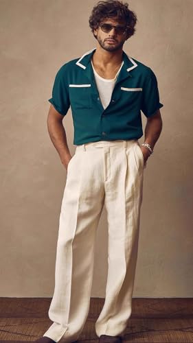 Men's Linen Pants Vintage Casual Fit Summer Lightweight Classic Beach Trousers2