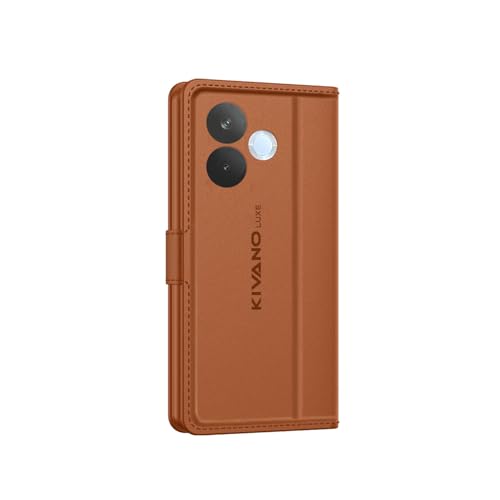 Image of KIVANO LUXE Compatible for Oppo A5 Pro 5G Luxury Handmade Leather Magnetic Flip Folio Case | Card Holder & Kickstand | Slim Protective Cover | Unisex - Brown