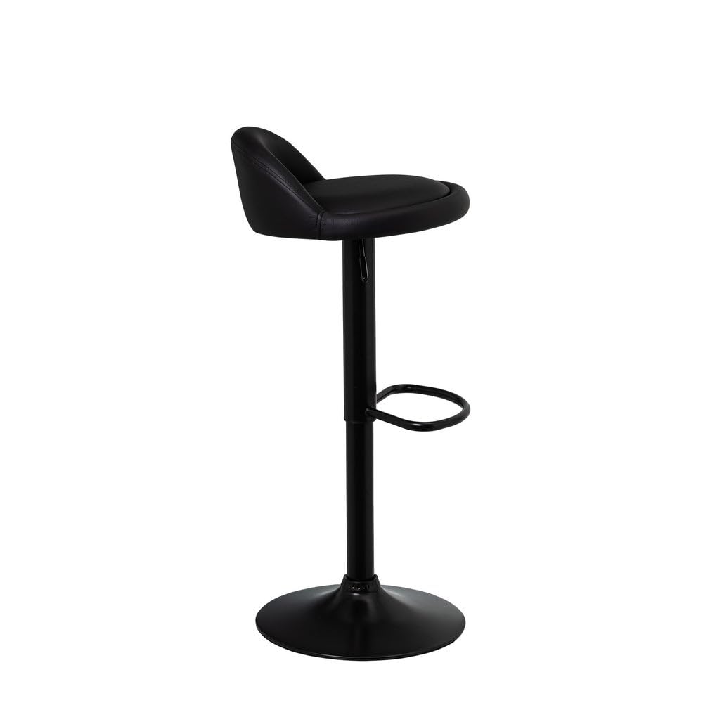 Taburete alto de cocina regulable en altura negro con respaldo bajo | Asiento redondo y respaldo bajo acolchados y tapizados en polipiel. Altura ajustable de 72 a 92 cm. Resiste hasta 120 kg