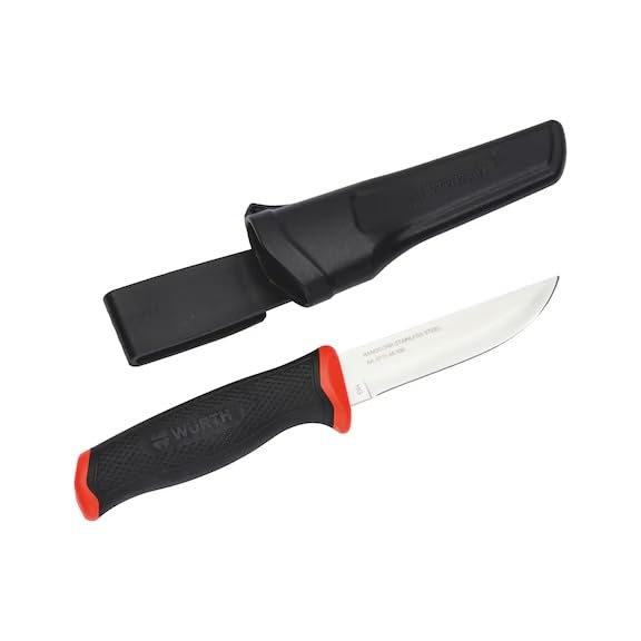 Wuerth Universalmesser mit Edelstahlklinge, 2-Komponenten-Griff, Holster mit Gürtelclip, 071566536
