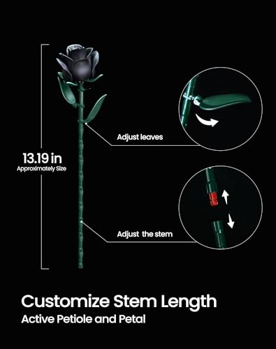 iATOM Black Rose Bouquet Building Set, 12Pcs Flower Botanical Collection Kit for Adult, Valentine's Day Gift for Her/Girlfriend/Mom/Wife/Couple, Gothic Vintage Home Office Table Centerpiece Decor
