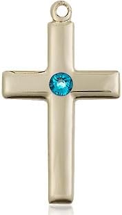 14kt Gold Filled Cross Pendant with a 3mm Faux Zircon Austrian Crystal stone on a 18 inch Gold Filled Light Curb Chain.