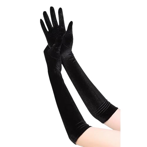 MUNSKT 1920s Gants Longs en Velours pour Femme Gants Longs Gant Satin Gant Noir Gants Femme Noir Long pour Halloween Fête Carnaval Costume Opéra Mariage...