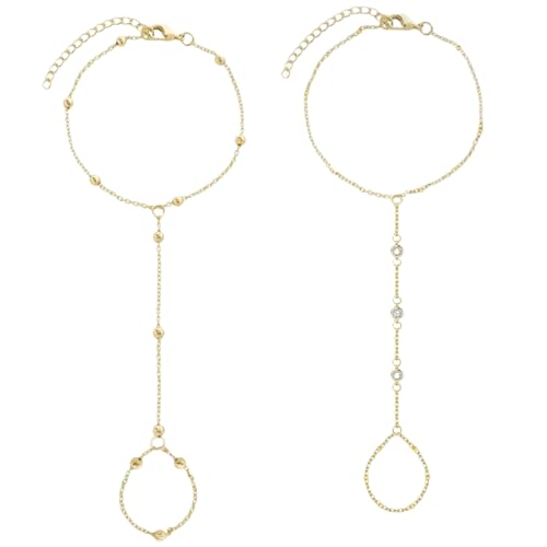 Hand Chain Bracelets for Women 14K Gold Dainty Trendy Cubic Zircon Finger Ring Bracelet Jewelry Accessories Gifts