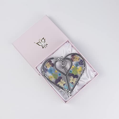LARAINE Heart Suncatcher with Pressed Flower Wings Mom Mother's Day Love Glass Wind Chime Ornament Charm with Metal Heart Gifts for Mom Grandma Aunt Birthday (Grandma, Blue) - Image 6