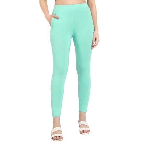 Image of ONE SKY Women Ankle Length Leggings | Premium Cotton Modal Spandex Blend | High Waist Stretchable & Bio-Washed Fabric | Colour-Lock | Ethnic Leggings for Women