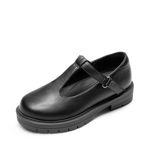 DREAM PAIRS Girls Mary Jane Dress Shoes Chunky Platform School Uniform Shoes T-Strap Oxfords Loafers Star Flats 9 Toddler Black