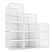 12 Pack Shoe Storage Bins, Clear Plastic Stackable Shoe Organizer for Closet, Space Saving Foldable Shoe Rack, Shoe Box Sneaker Holder Container