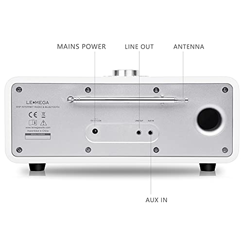 LEMEGA M3P WiFi Smart Radio,Internet Radio,FM Digital Radio,Spotify Connect,Bluetooth Speaker,Stereo Sound,Wooden Box,Headphones-Out,AUX-in,40 Presets,Dual Alarms Clock,Remote and App Control – White