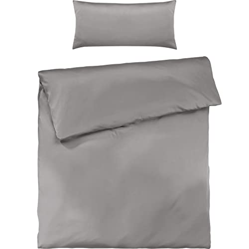 Pure Label Mako Satin Bettwäsche hellgrau 135 x 200 cm mit Kissenbezug 40...